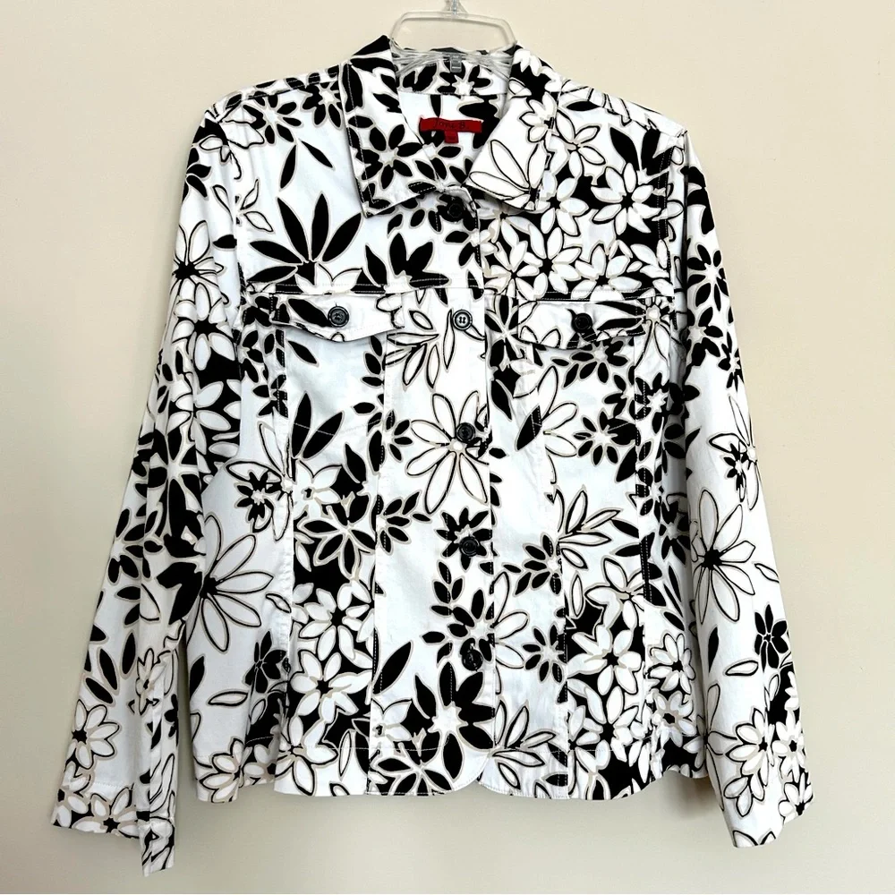 Joni B. Floral Black and White Women's Jacket
